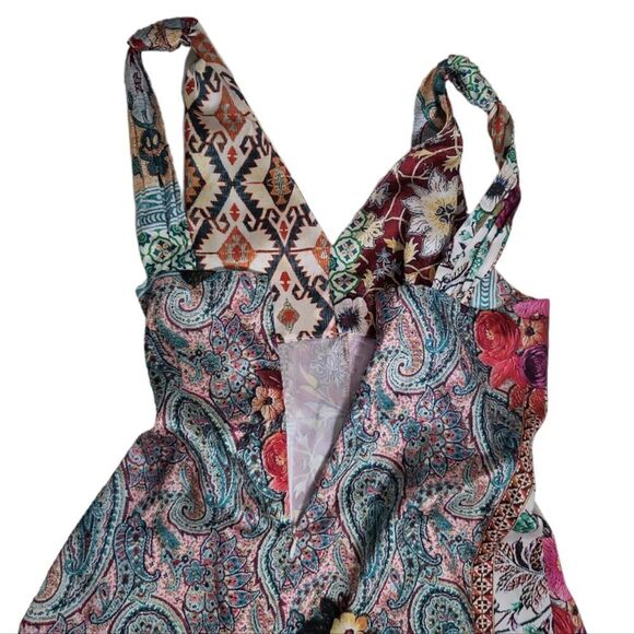 ZARA Paparazzi Patchwork Floral Geometric Belted Multicolor Jumpsuit Size S - Picture 7 of 12